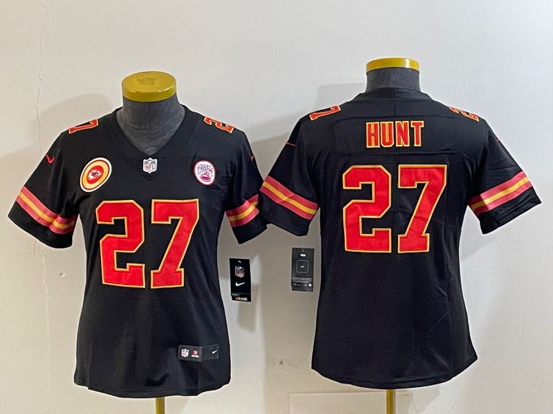 Youth Kansas City Chiefs #27 Hunt Black Second generations 2025 Nike Vapor Limited NFL Jersey style 6